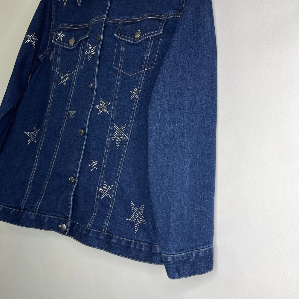 Quacker Factory Denim Blue Jean Jacket Woman’s Size Medium Embellished Stars - Picture 5 of 10